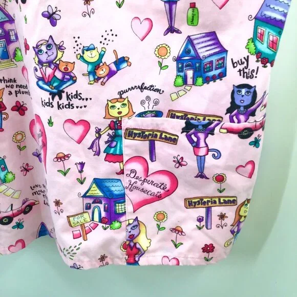 CUTE 2X 3X Pink Scrubs Desperate Housecats Cats Kitty Pattern 3 Pockets S/S - Picture 7 of 11